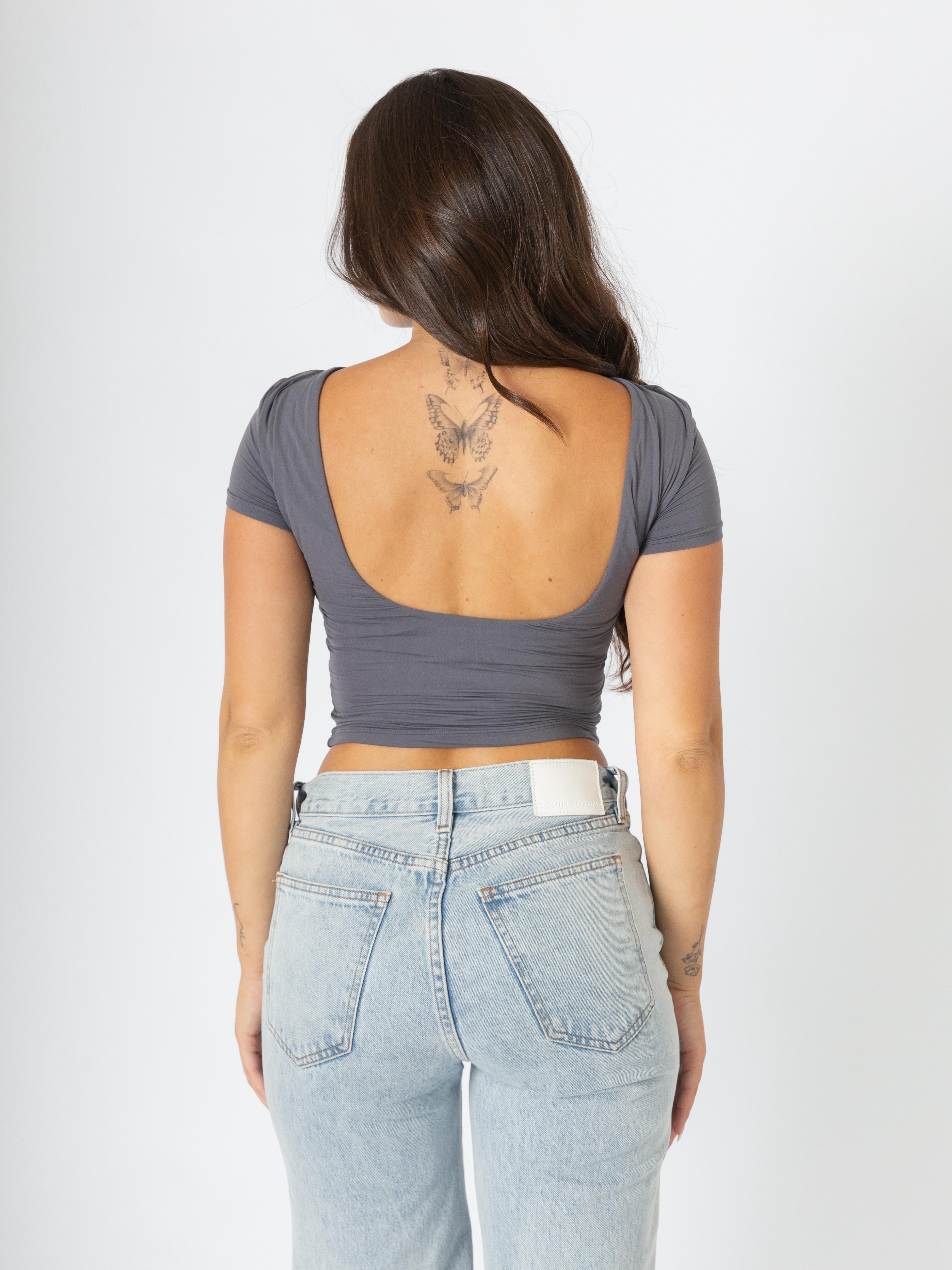 Essential Open-Back T-Shirt Grey