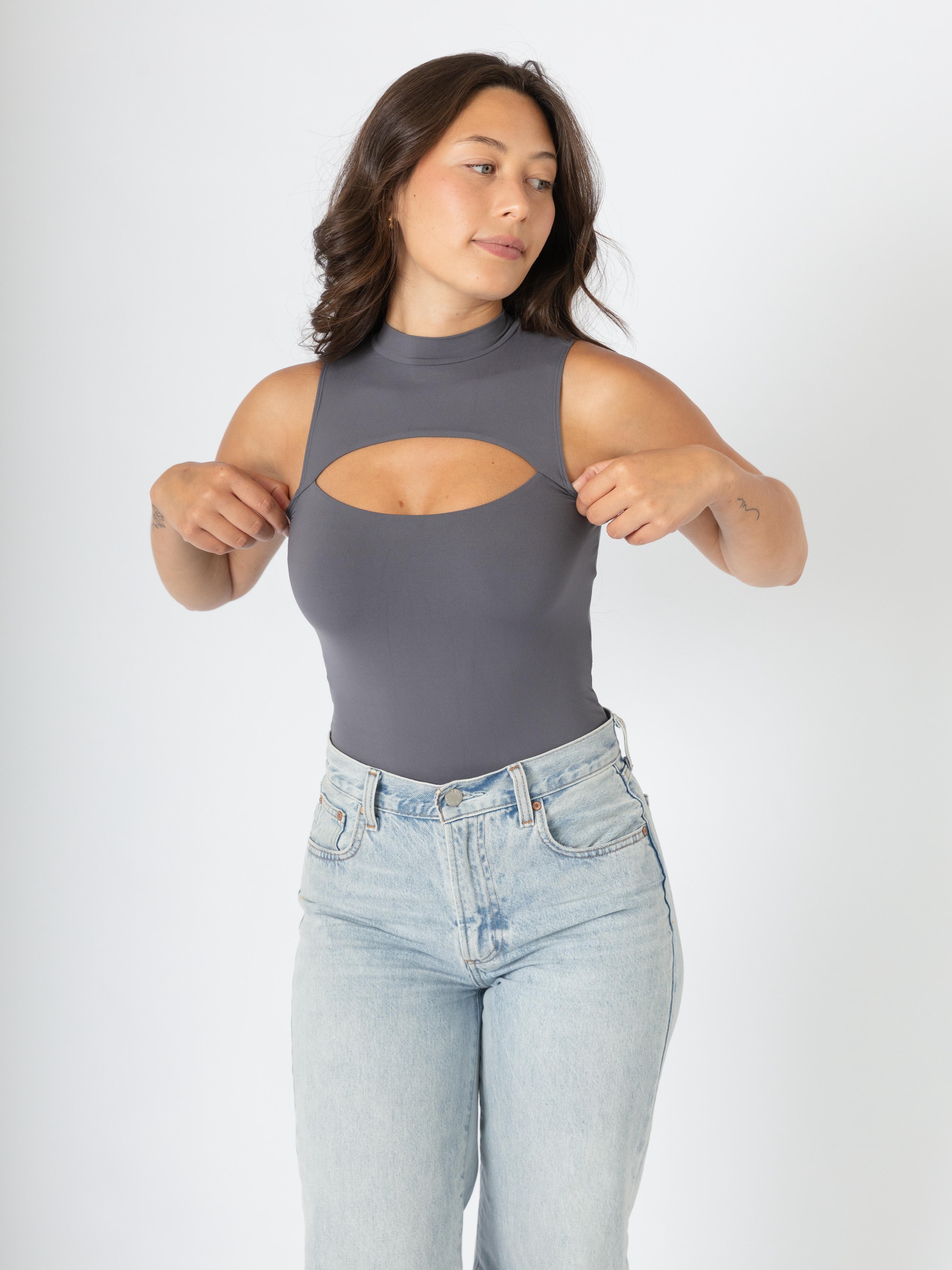 Everyday Open Breast Bodysuit Grey