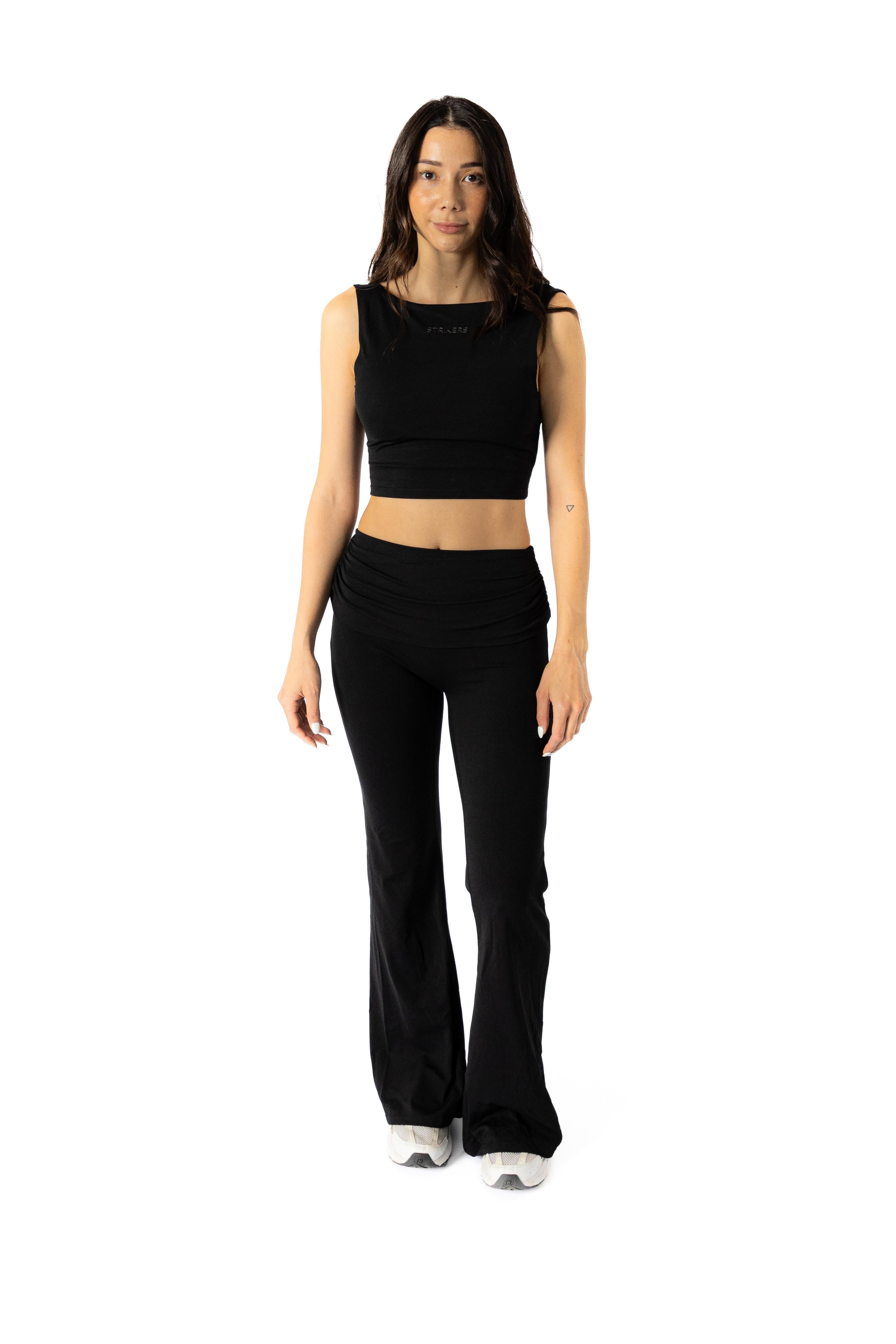 Fold Over Kick Flair Trousers Black