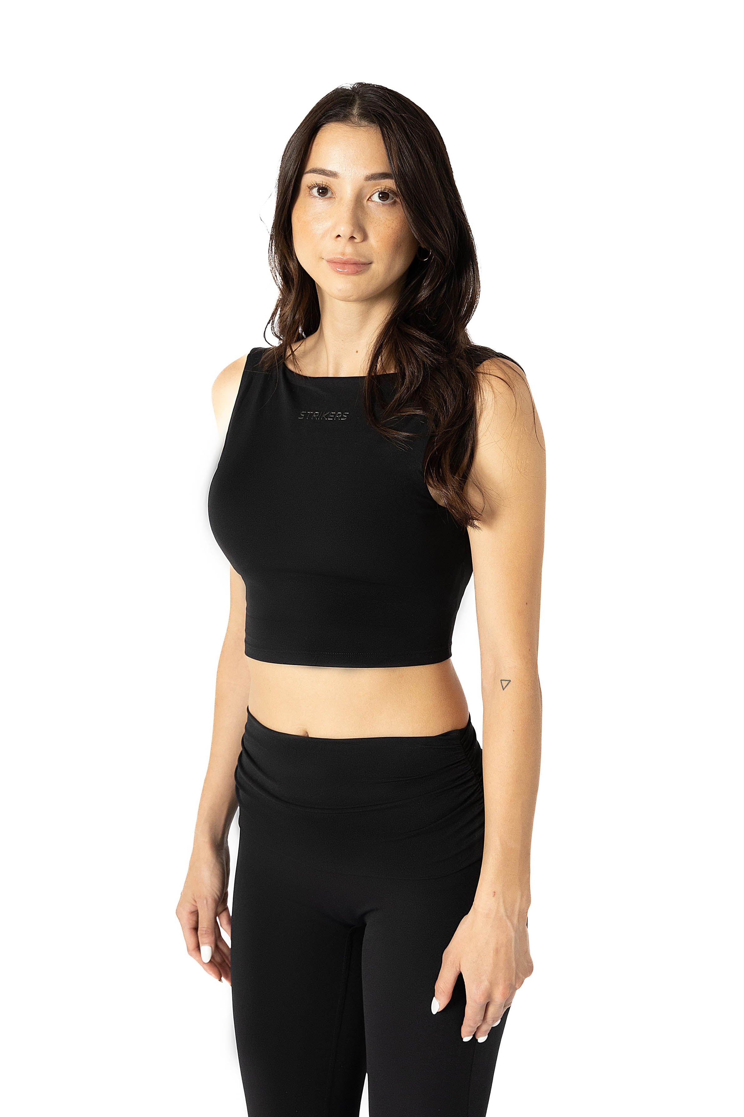 Fold Over Open-Back Crop Top Black