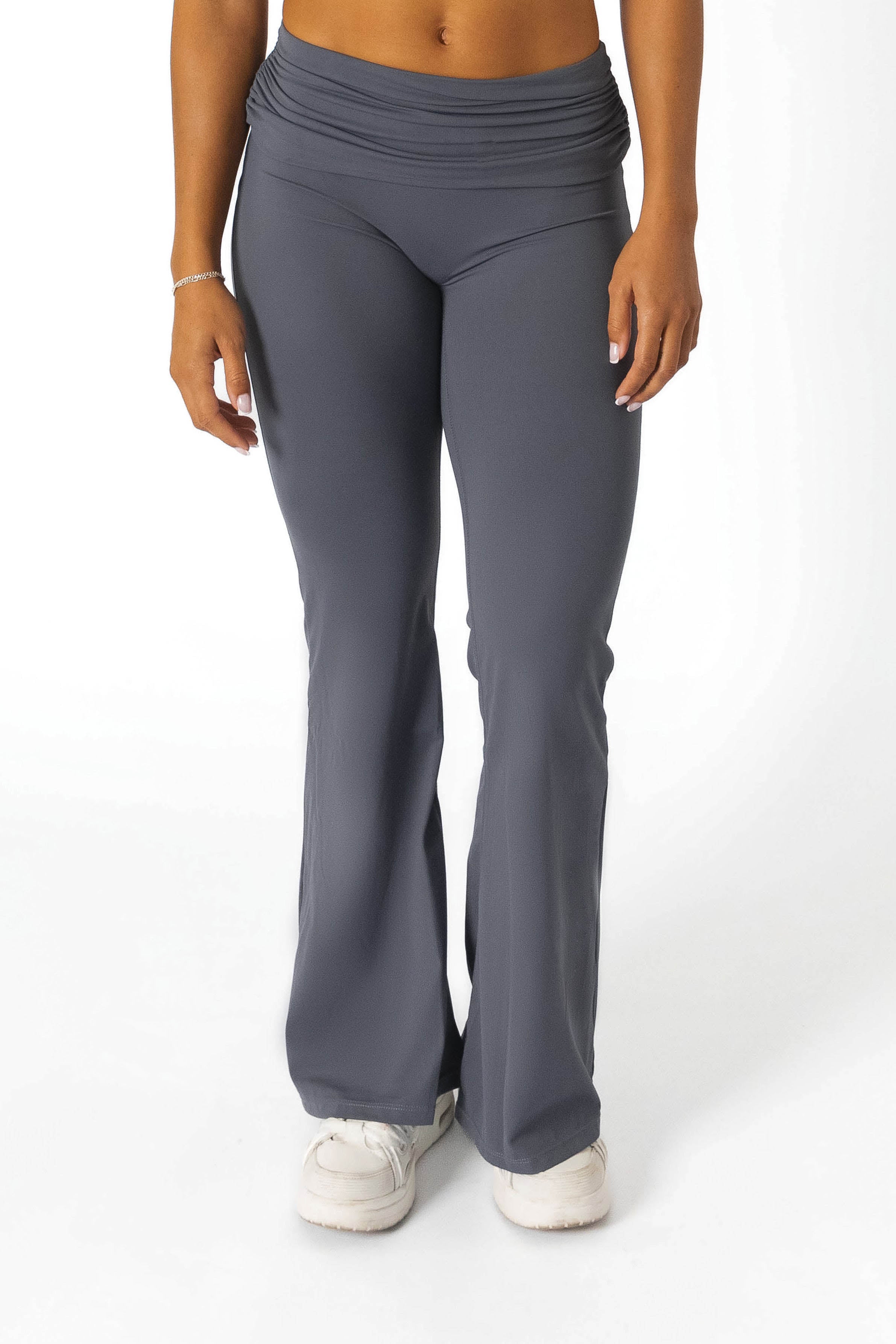 Fold Over Kick Flair Trousers Grey