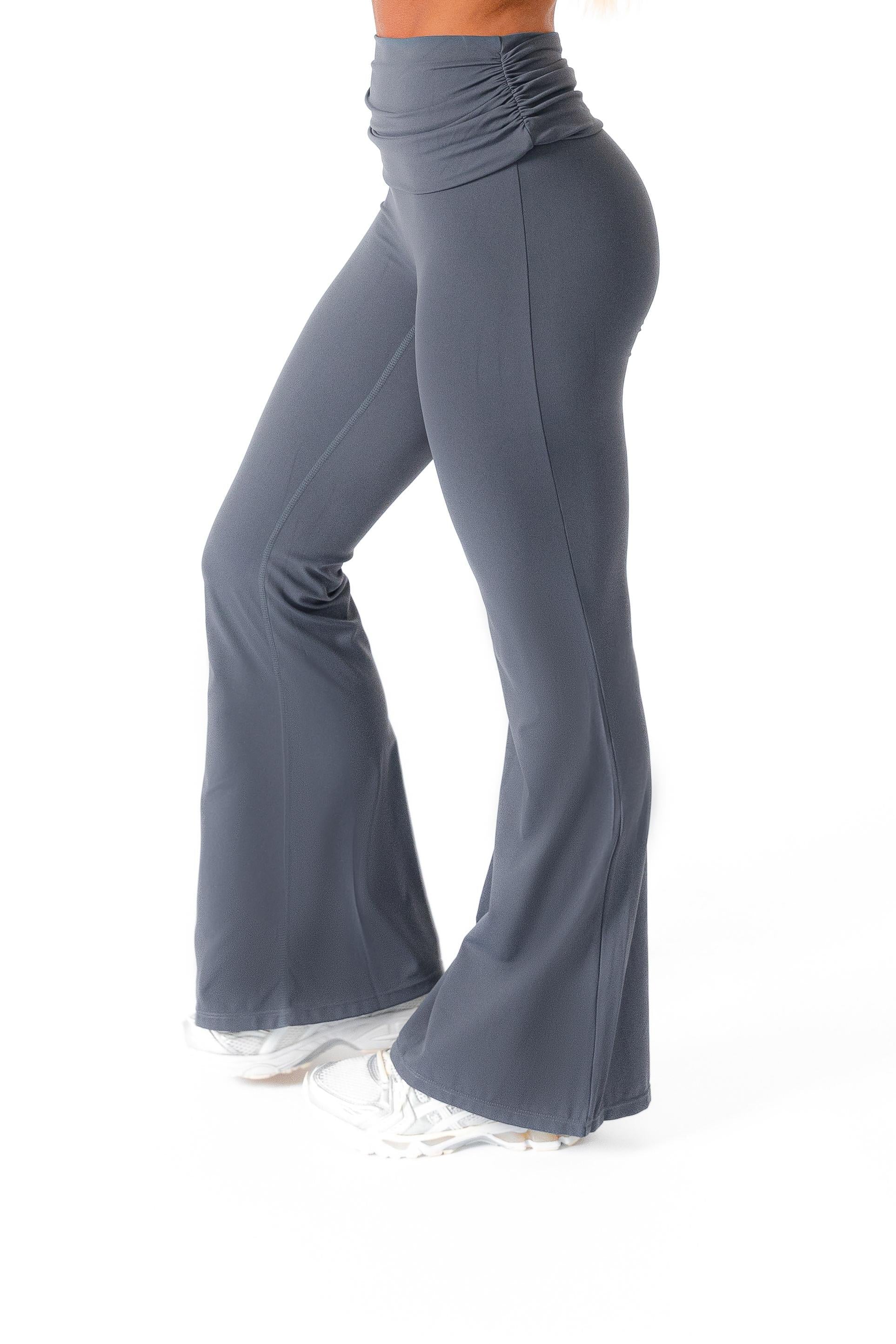 Fold Over Kick Flair Trousers Grey