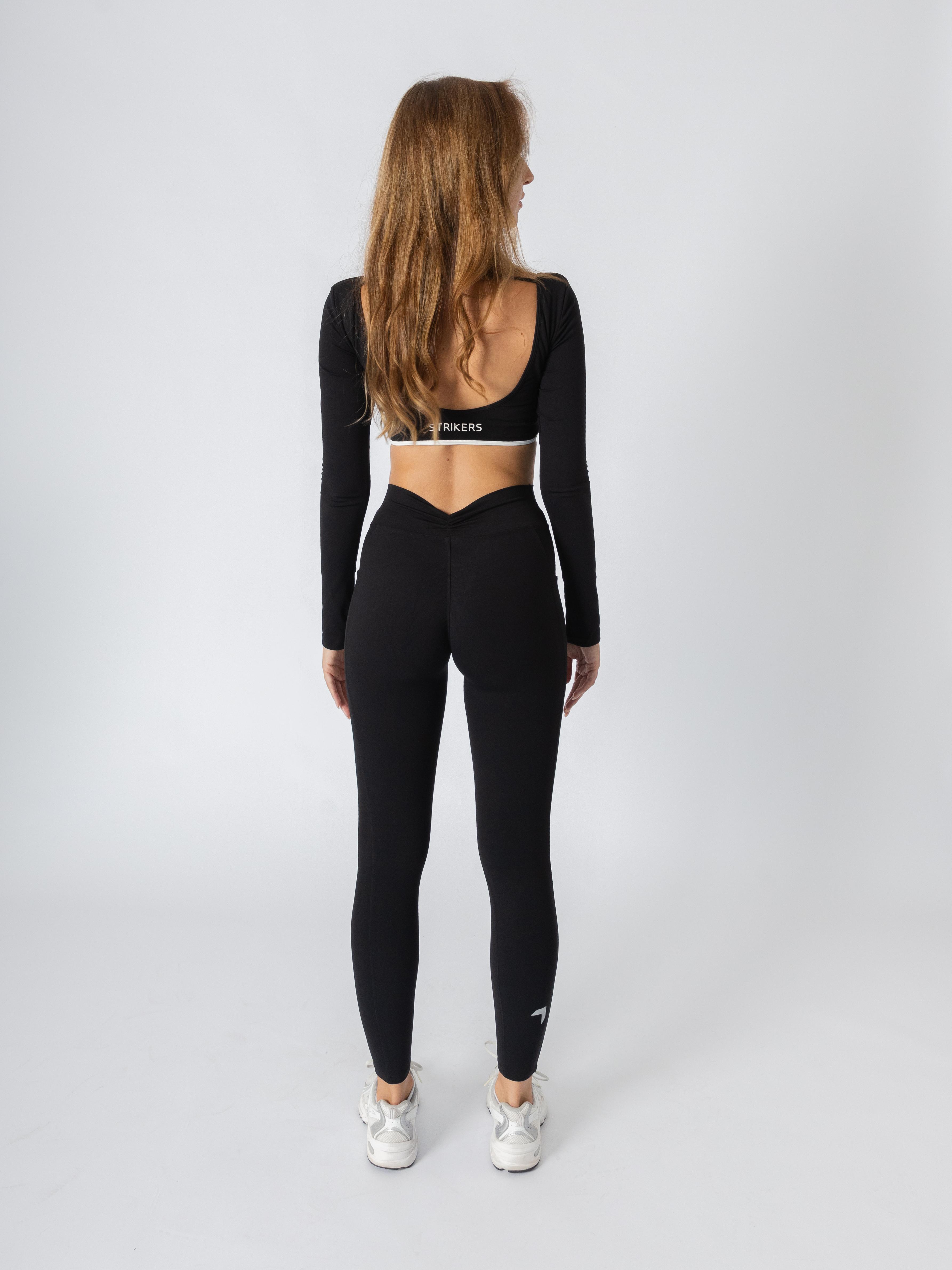 Soft Contrast-Trim Long Sleeve Crop Top Black