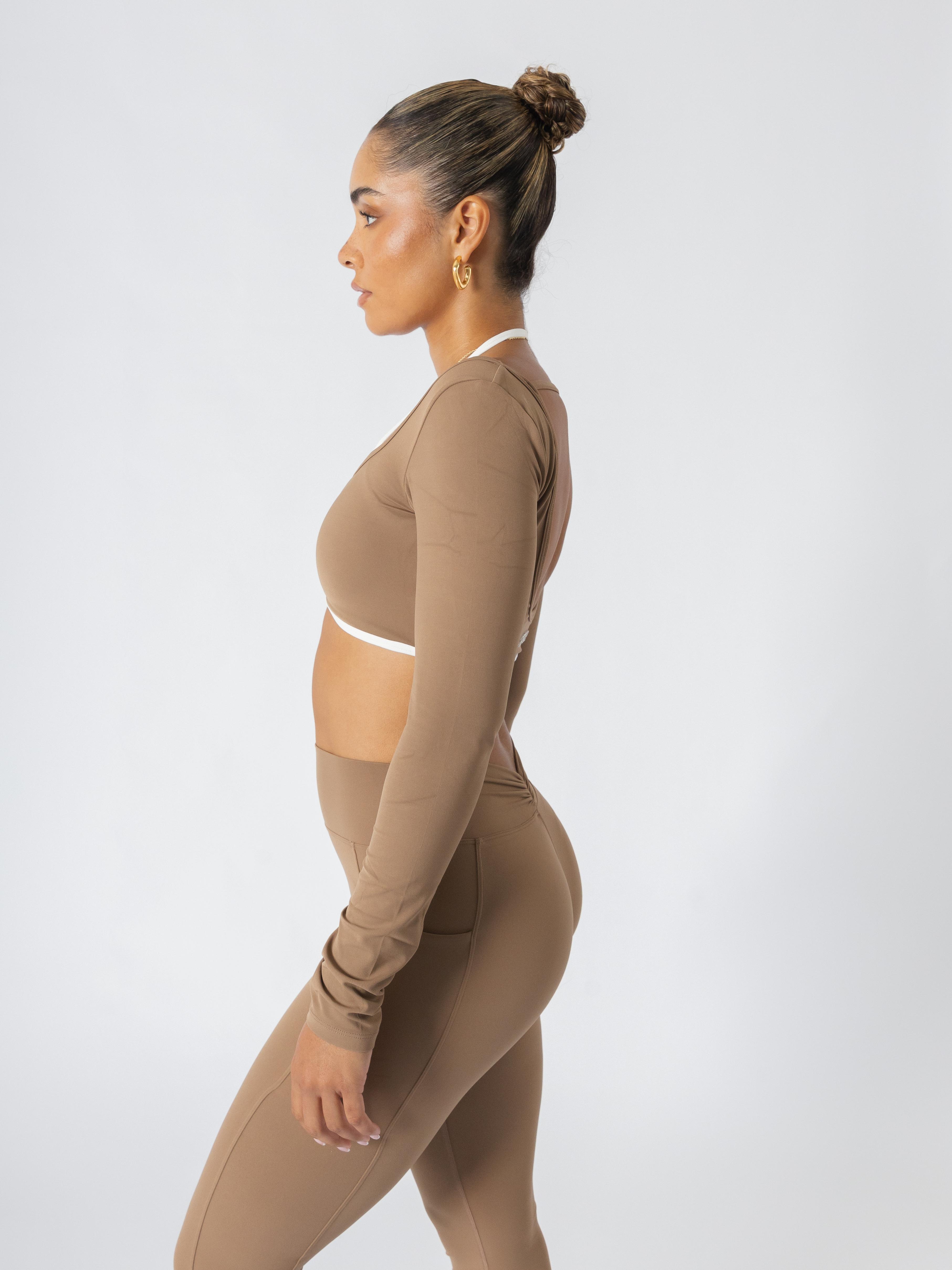 Soft Contrast-Trim Leggings Caramel
