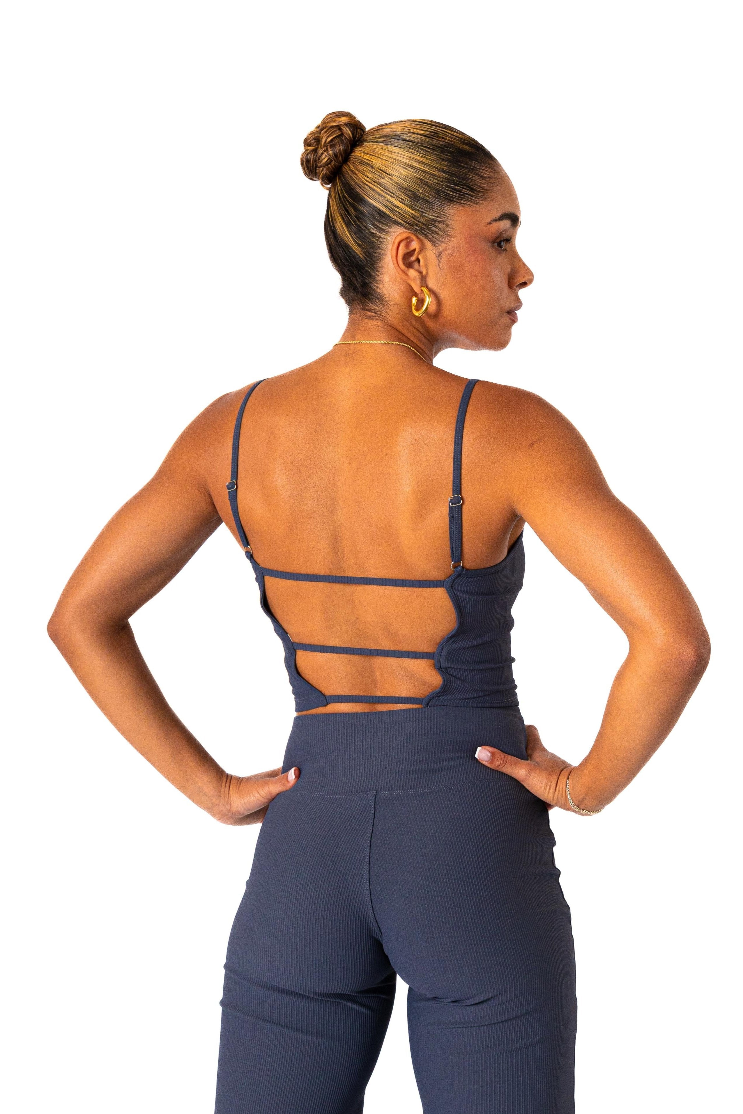 Aura Flair Open-back Crop Top Navy