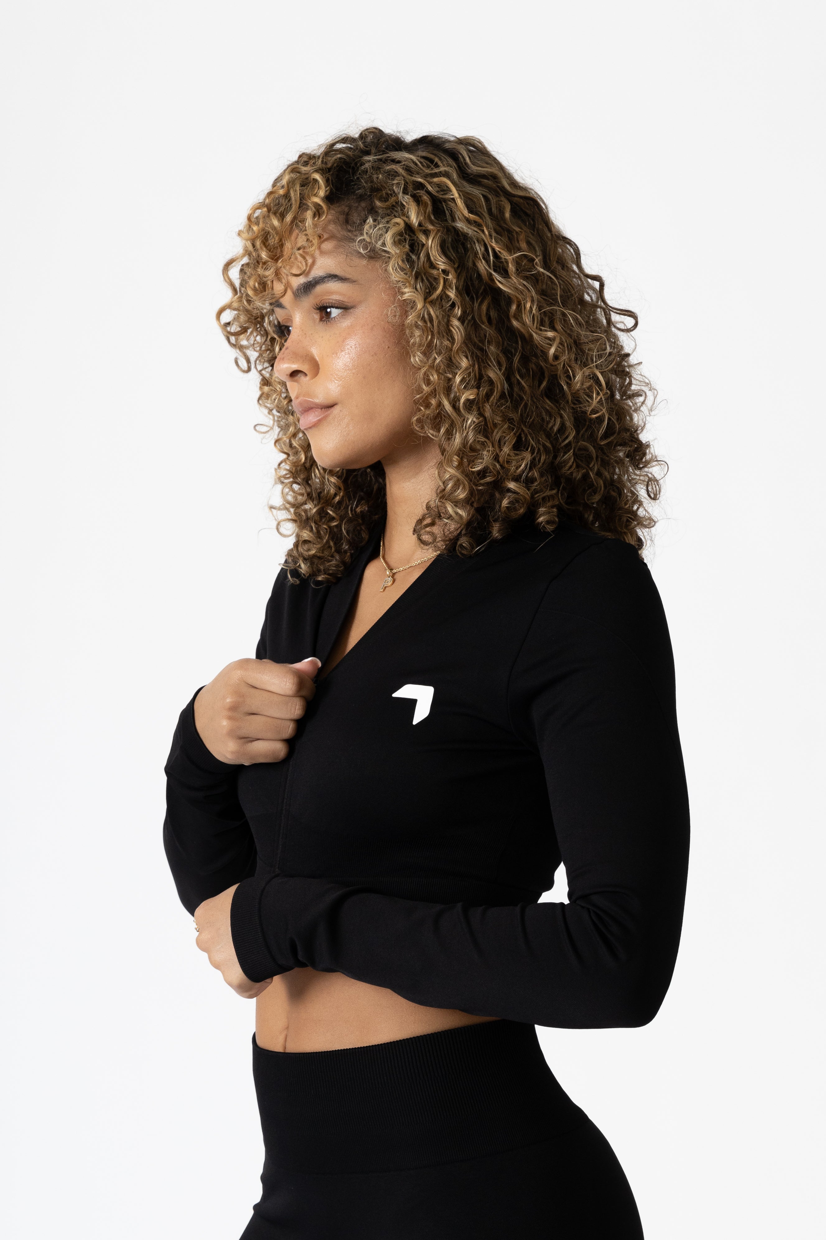 Split Flared Seamless Cropped Track Jacket Black