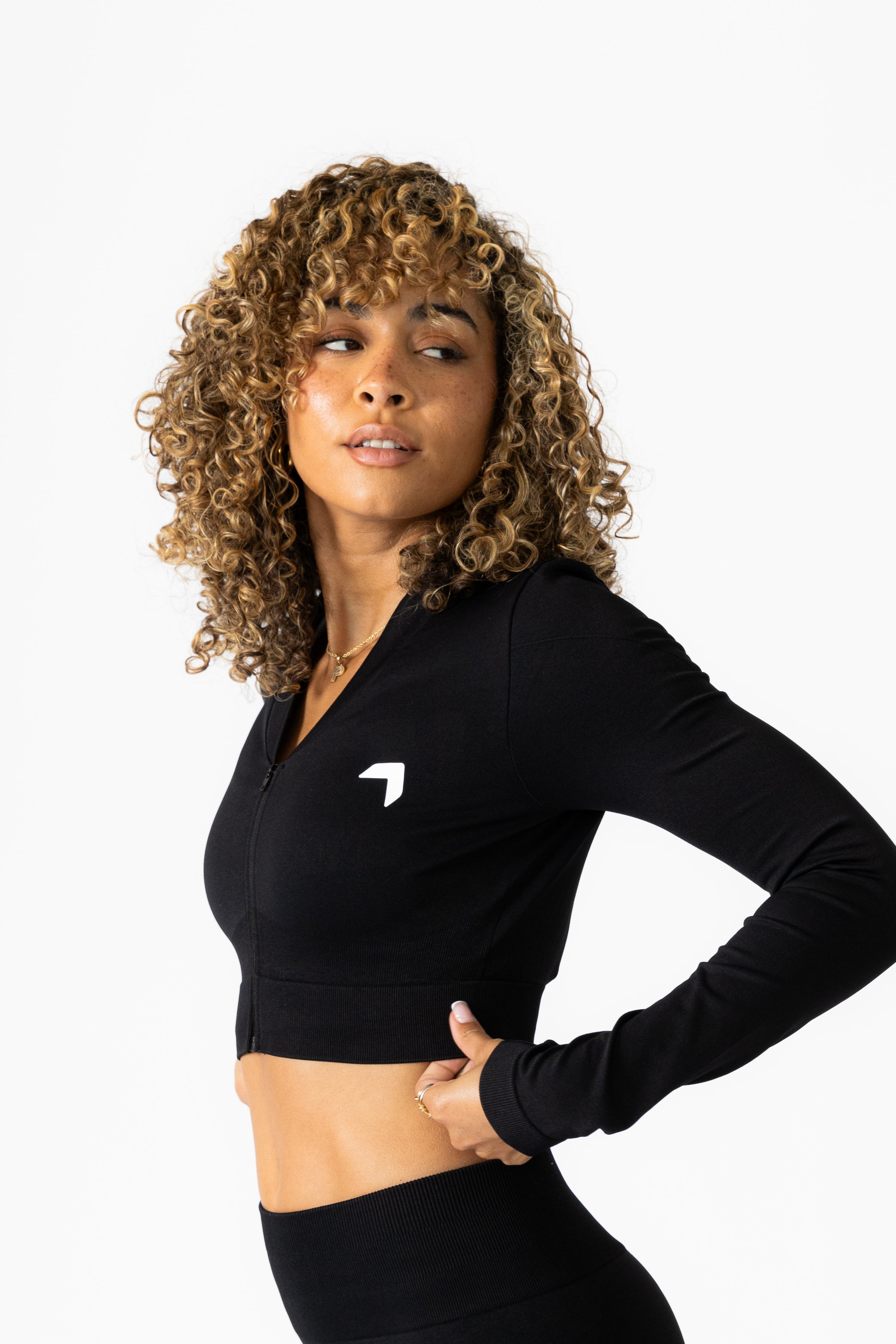 Split Flared Seamless Cropped Track Jacket Black