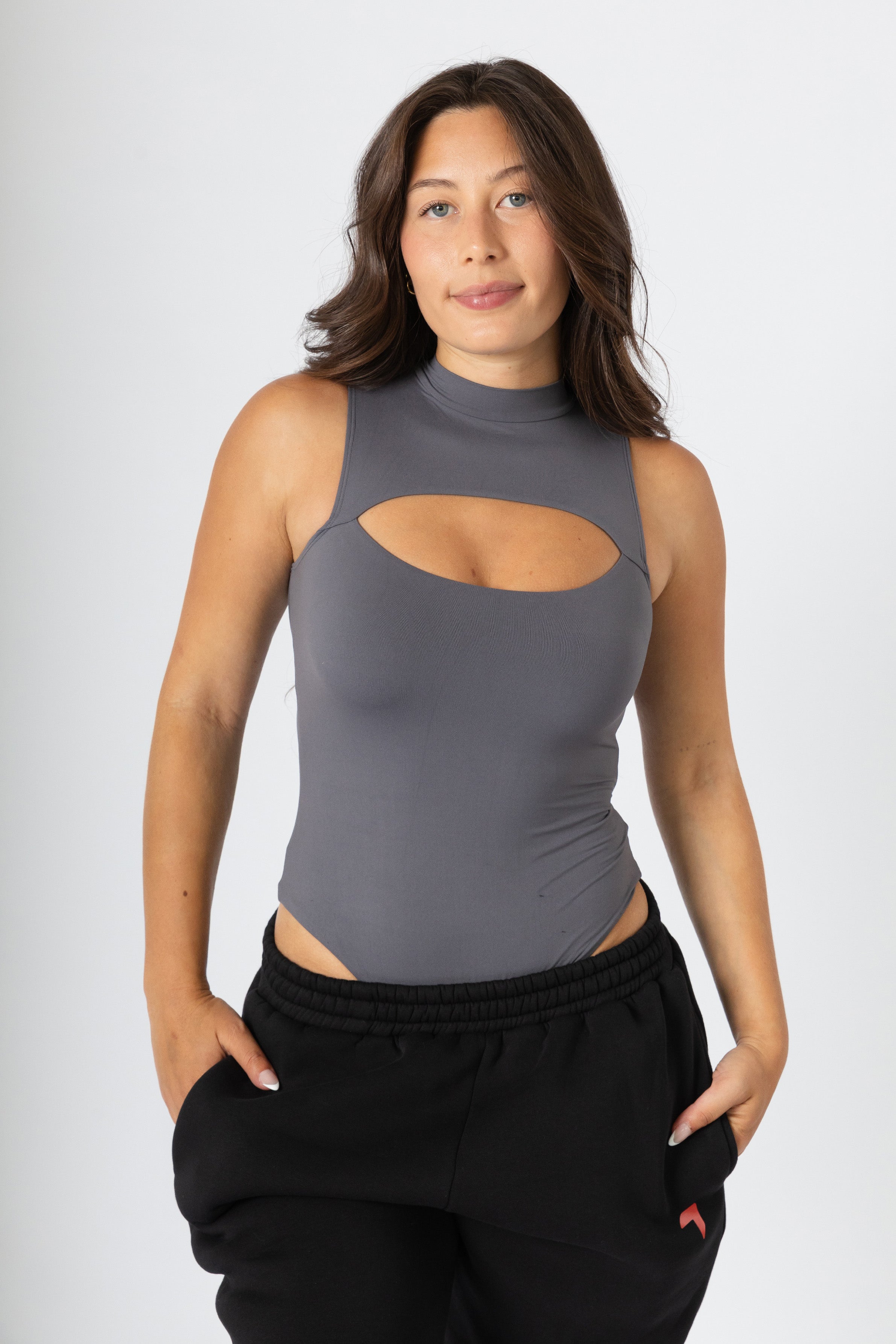 Everyday Open Breast Bodysuit Grey