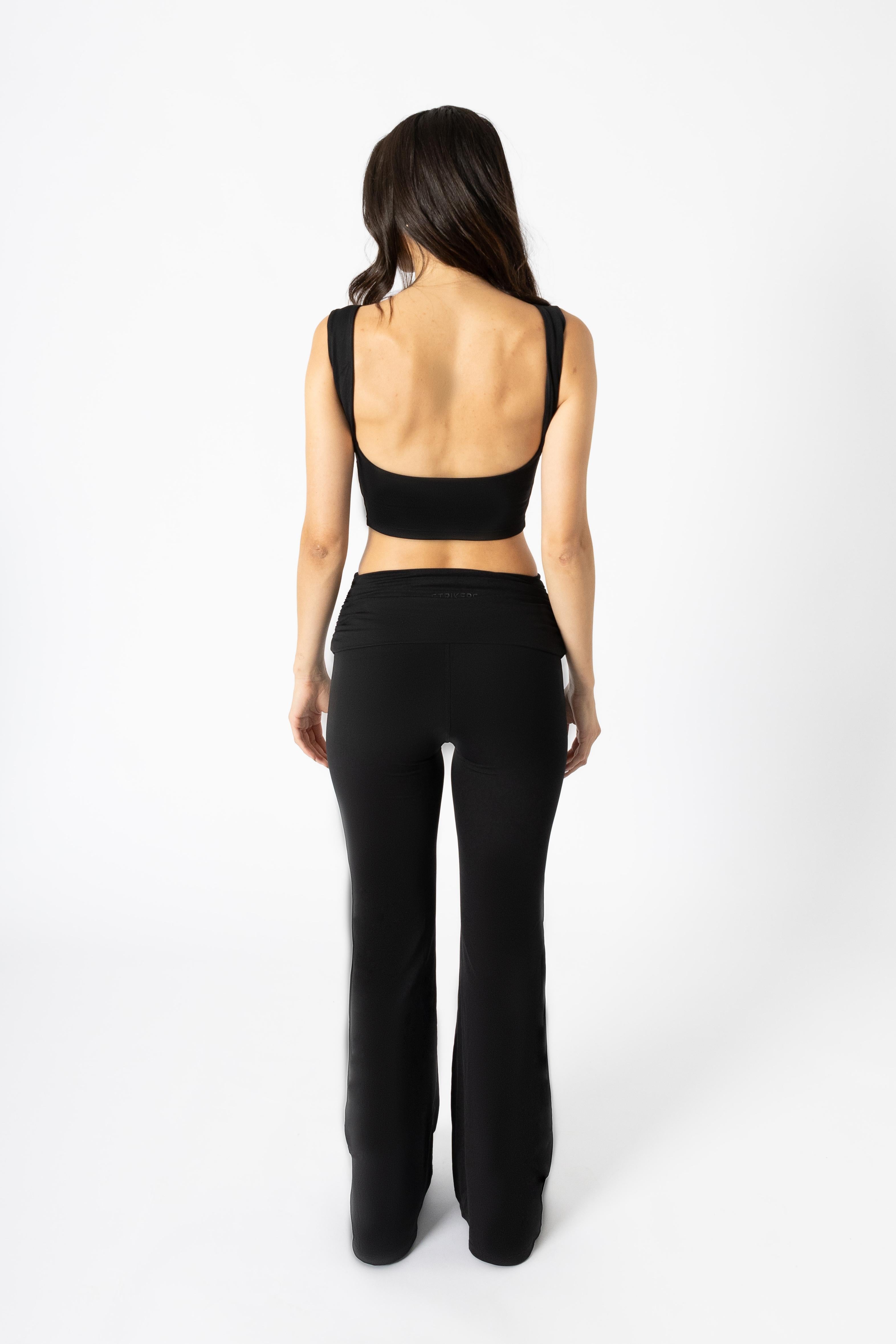 Fold Over Open-Back Crop Top Black